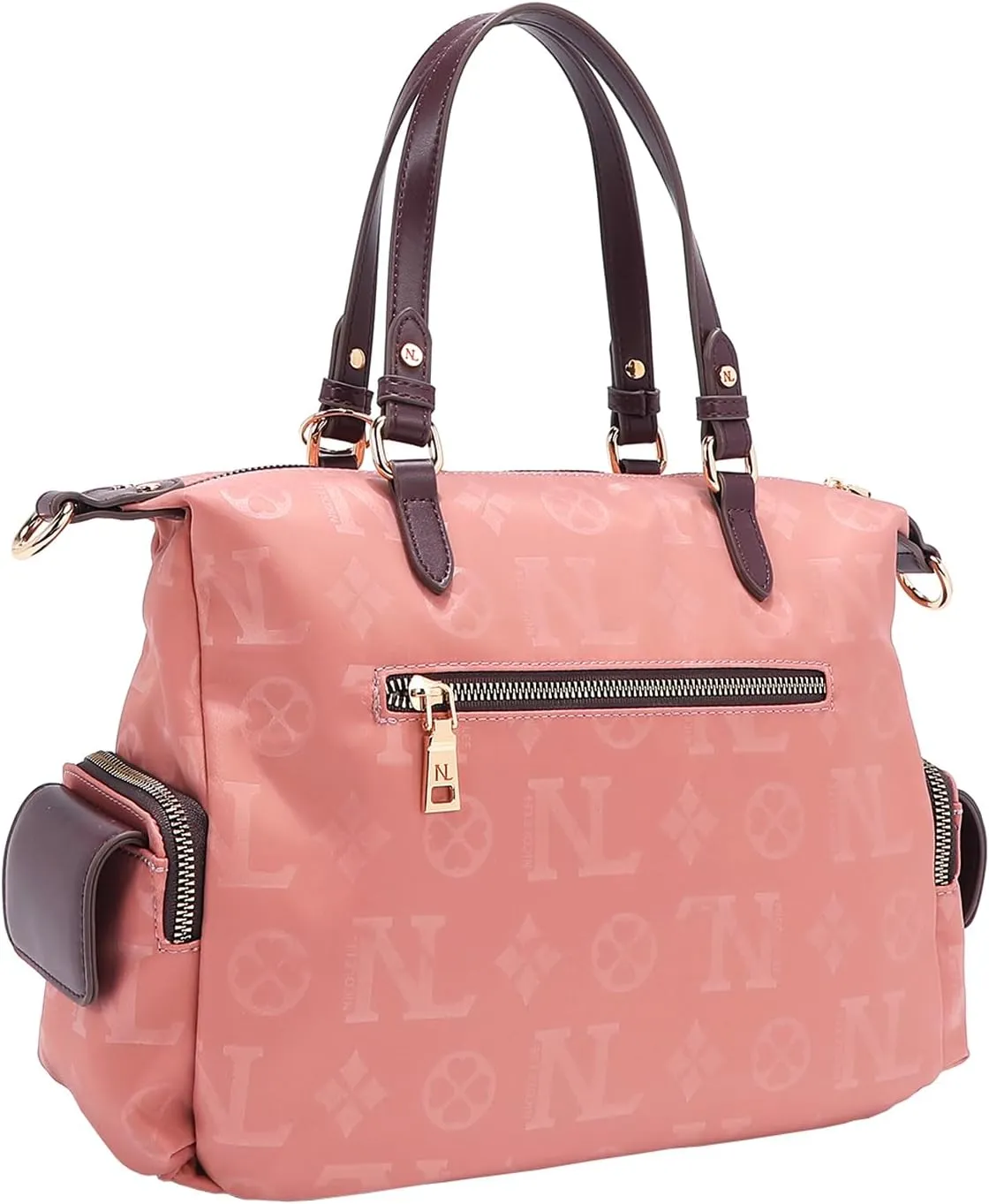 Nicole Lee Satchel Handbag, Polyester with Vegan Leather Trim, Dual Handles