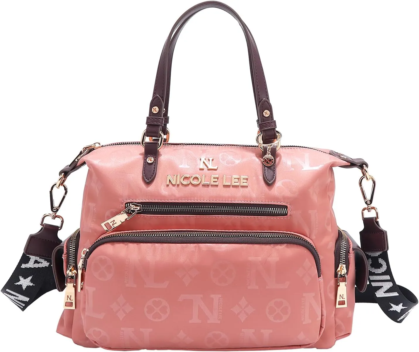 Nicole Lee Satchel Handbag, Polyester with Vegan Leather Trim, Dual Handles