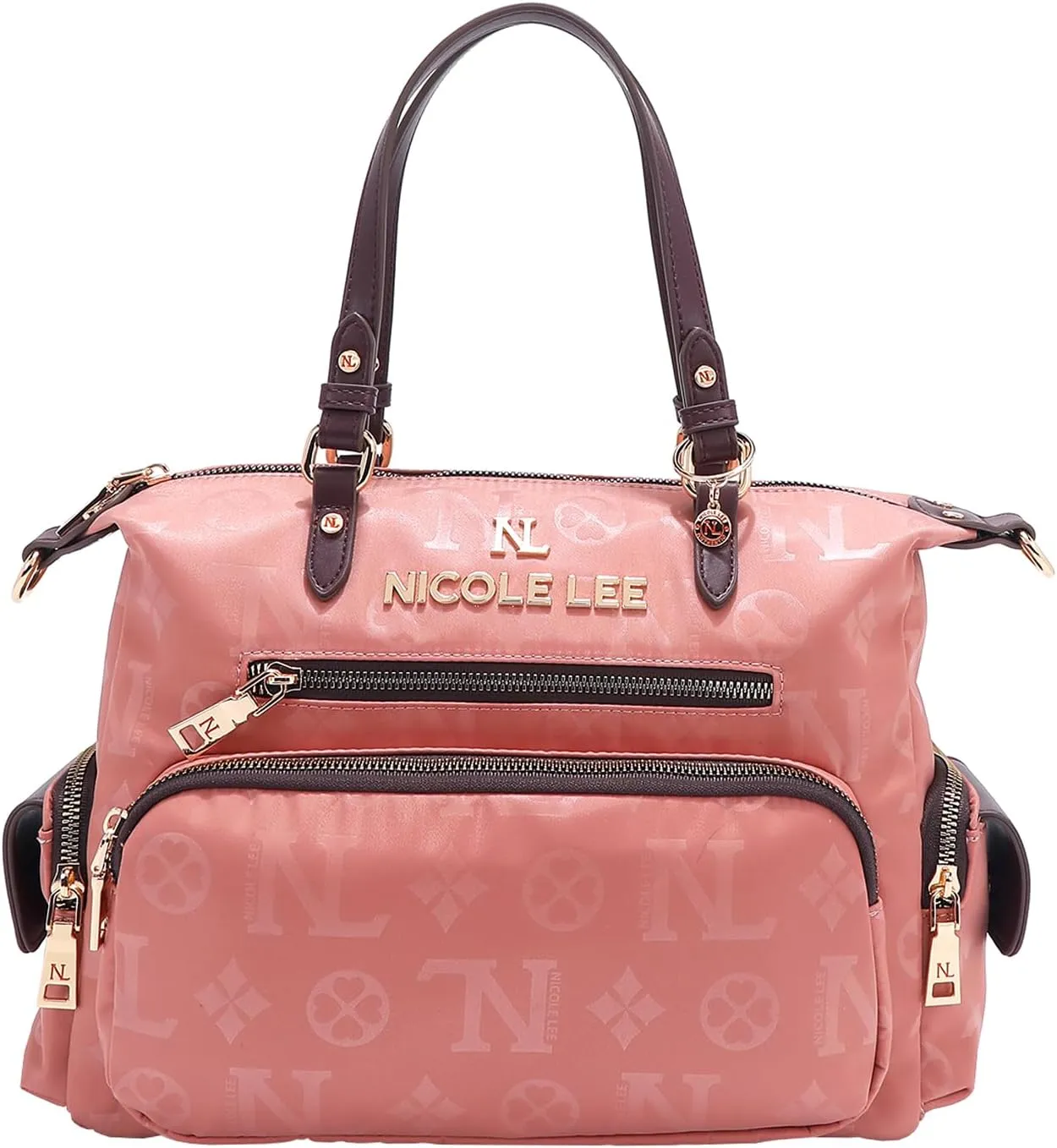 Nicole Lee Satchel Handbag, Polyester with Vegan Leather Trim, Dual Handles