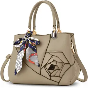 NICOLE&DORIS Flowers Handbag for Women Top Handle Bags PU Leather Messenger Bag Fashion Shoulder Bag Tote Satchel Ladies Crossbody Bag Khaki