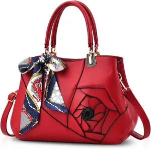 NICOLE&DORIS Flowers Handbag for Women Top Handle Bags PU Leather Messenger Bag Fashion Shoulder Bag Tote Satchel Ladies Crossbody Bag Red Wine