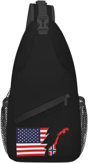 Norway Terrain Map And America Crossbody Bags For Women Men Chest Backpack Gym Shoulder Bag Travel Outdoor Sports Casual Crossbody Bags