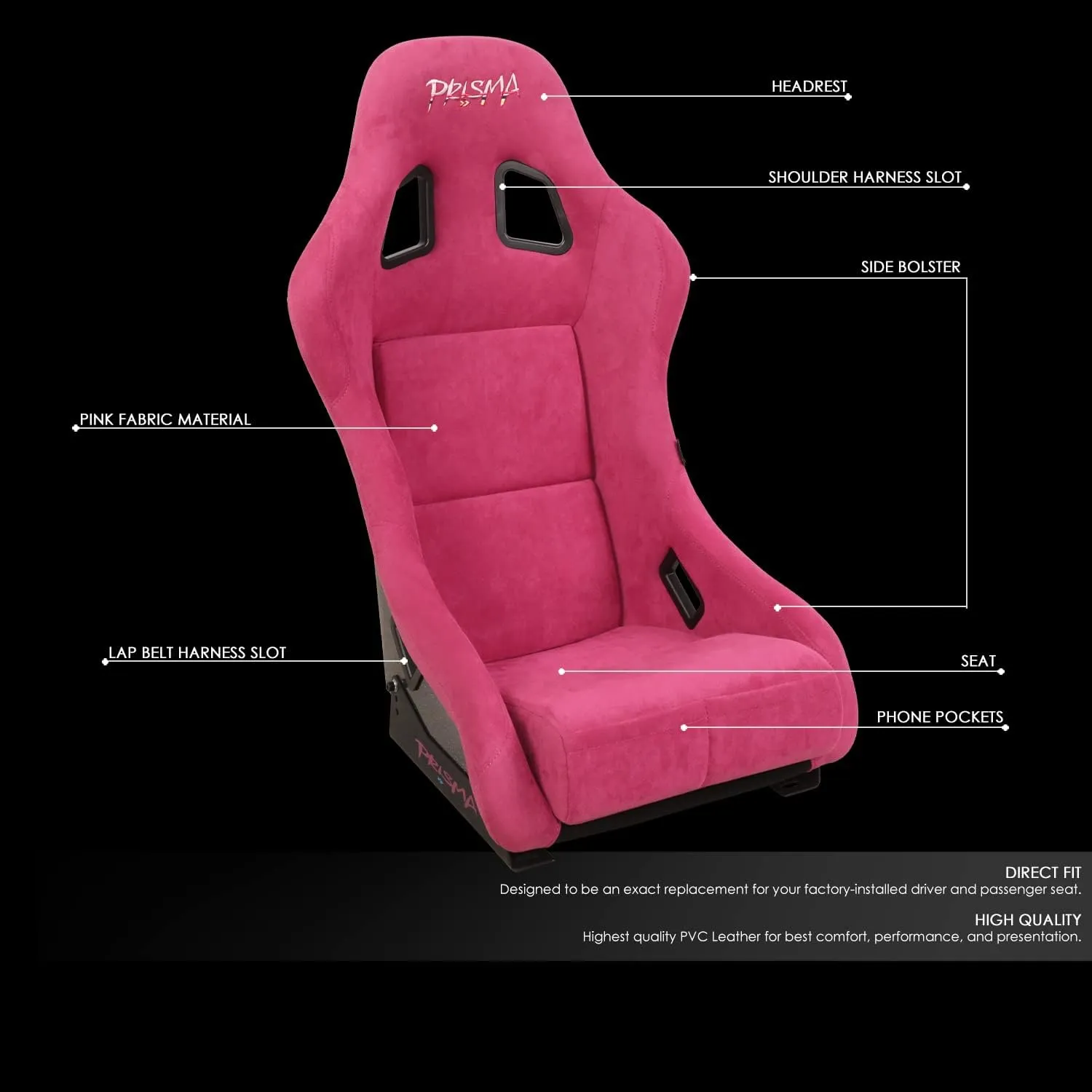 NRG Innovations FRP-303FH-PRISMA Prisma Fixed Back Bucket Racing Seat with Bottom Mount Bracket,Fushia/Mix Sparkled Paint Back