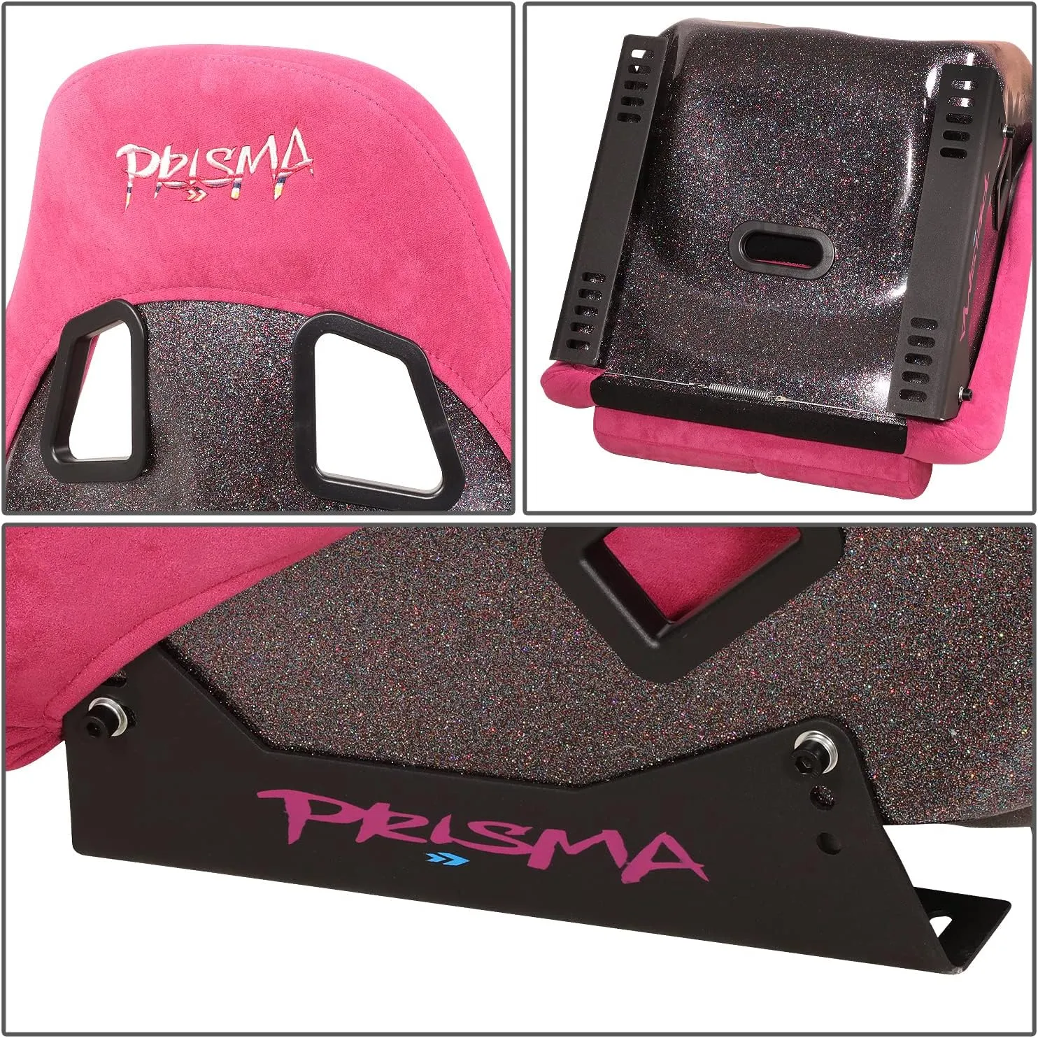 NRG Innovations FRP-303FH-PRISMA Prisma Fixed Back Bucket Racing Seat with Bottom Mount Bracket,Fushia/Mix Sparkled Paint Back