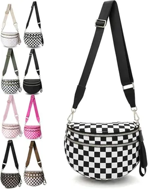 Nuvore Crossbody Bag, 2025 New Nuvore Crossbody Comfort Bag, Checkered Crossbody Bum Bags for Women, With Shoulder Strap