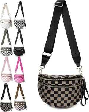 Nuvore Crossbody Bag, 2025 New Nuvore Crossbody Comfort Bag, Checkered Crossbody Bum Bags for Women, With Shoulder Strap