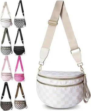 Nuvore Crossbody Bag, 2025 New Nuvore Crossbody Comfort Bag, Checkered Crossbody Bum Bags for Women, With Shoulder Strap