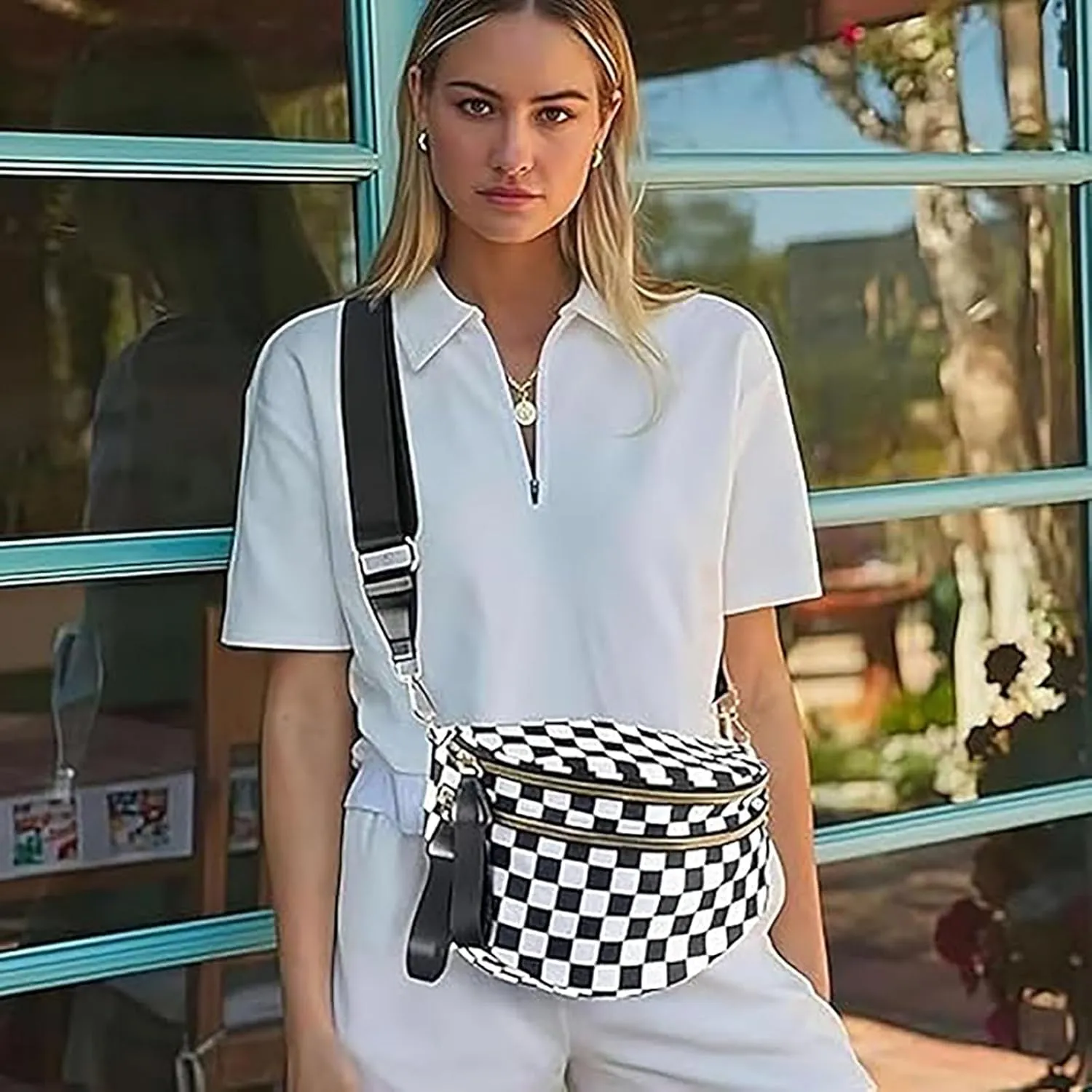 Nuvore Crossbody Bag, 2025 New Nuvore Crossbody Comfort Bag, Checkered Crossbody Bum Bags for Women, With Shoulder Strap