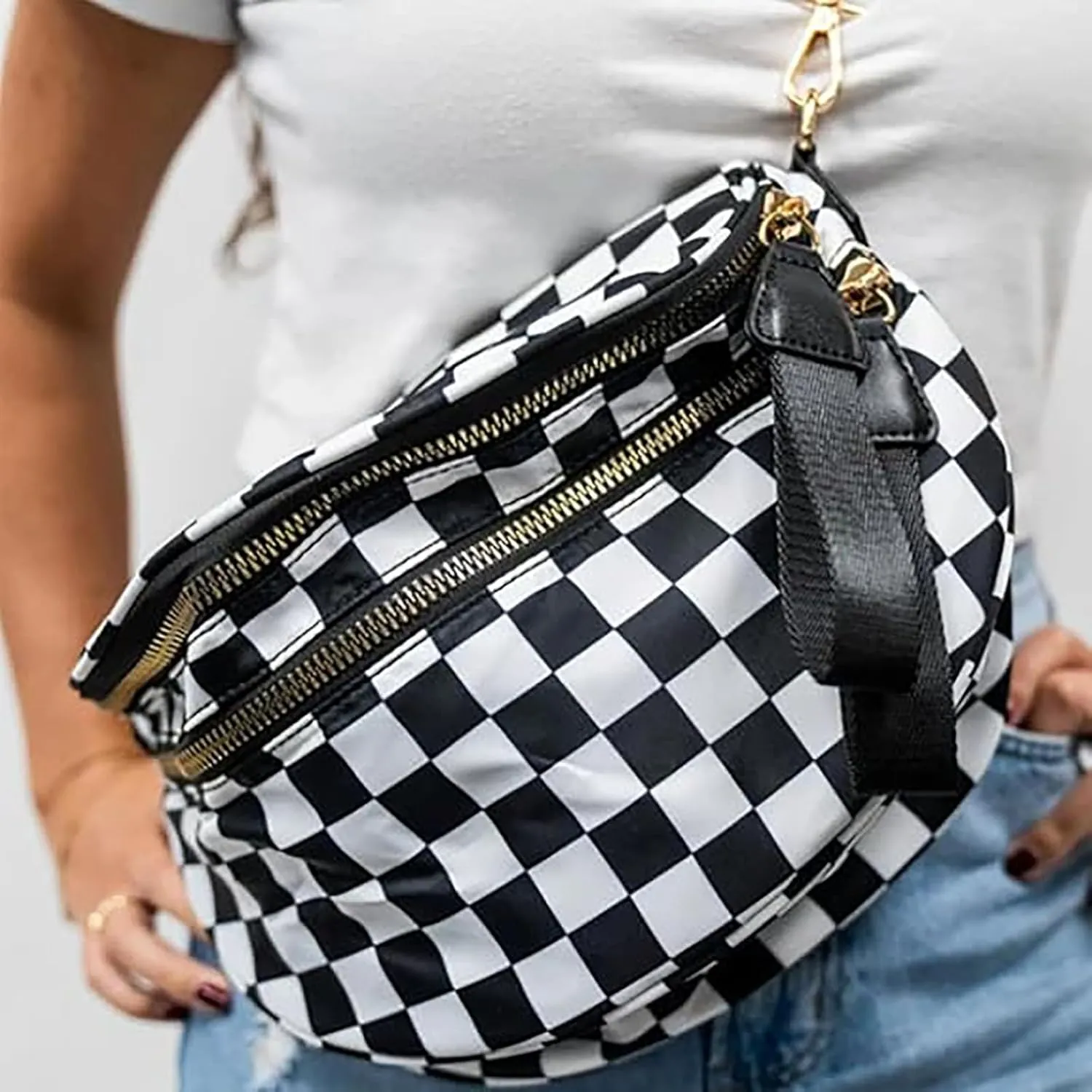 Nuvore Crossbody Bag, 2025 New Nuvore Crossbody Comfort Bag, Checkered Crossbody Bum Bags for Women, With Shoulder Strap