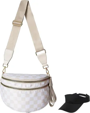 Nuvore Crossbody Bag, Checkered Bum Bag Crossbody, Stylish Practical Comfort Bags for Women, with Shoulder Strap & Hat