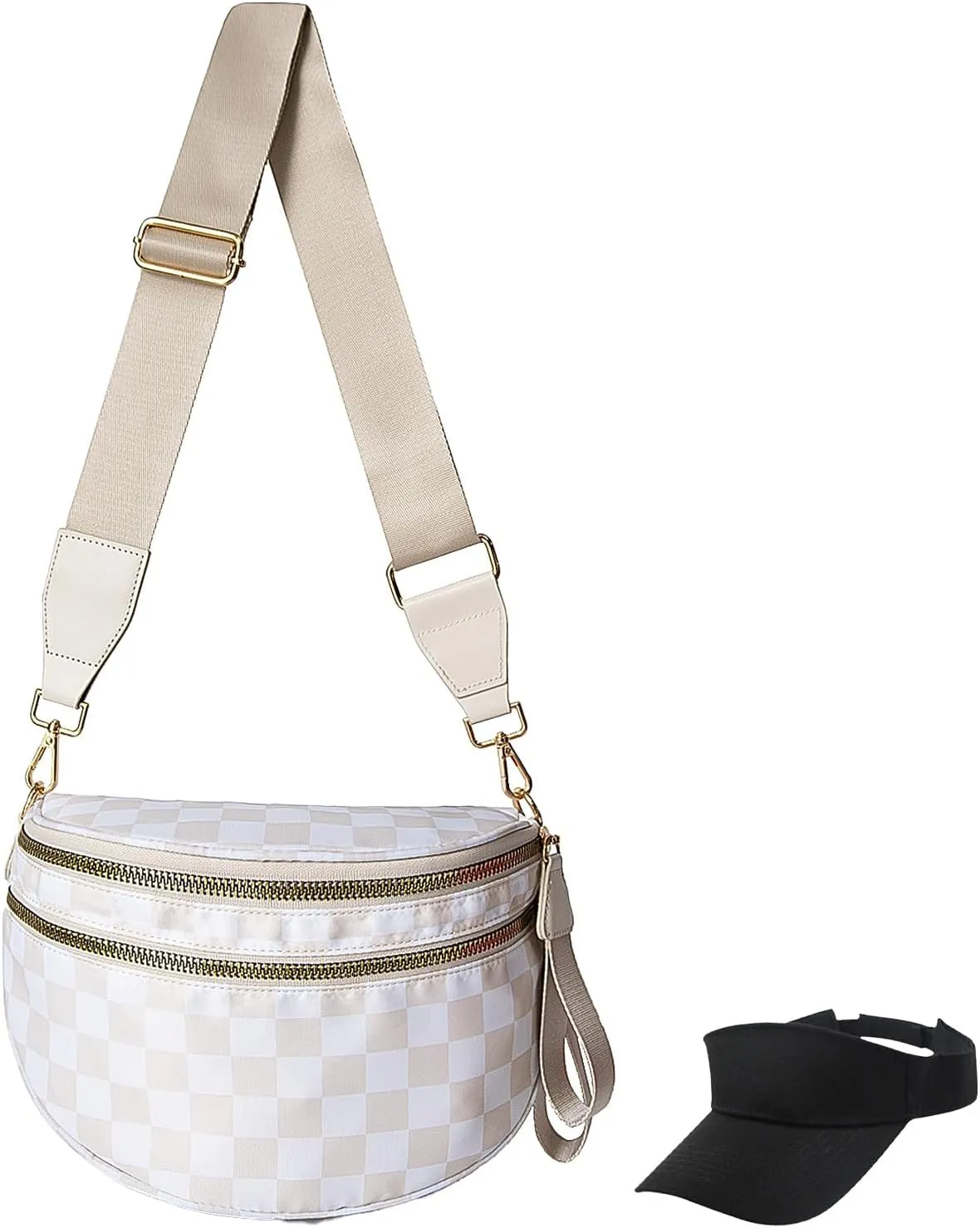 Nuvore Crossbody Bag, Checkered Bum Bag Crossbody, Stylish Practical Comfort Bags for Women, with Shoulder Strap & Hat