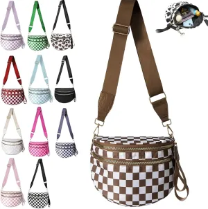 Nuvore Crossbody Bag, Comfort Checkered Bum Bags, Spacious Trendy & Functional Bum bag, Women Lightweight Messenger bag