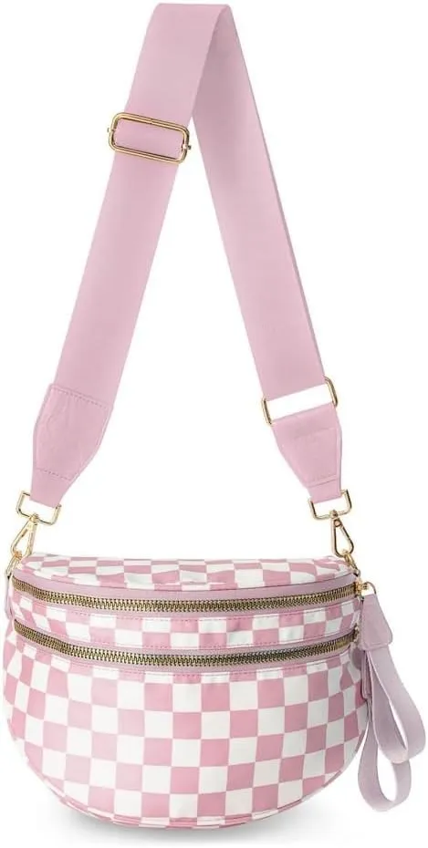 Nuvore Crossbody Bag, Comfort Checkered Bum Bags, Spacious Trendy & Functional Bum bag, Women Lightweight Messenger bag