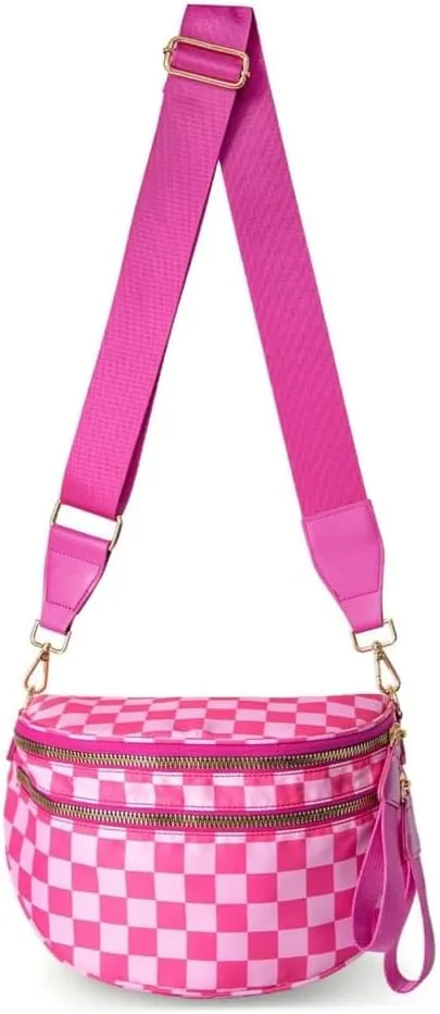 Nuvore Crossbody Bag, Comfort Checkered Bum Bags, Spacious Trendy & Functional Bum bag, Women Lightweight Messenger bag