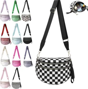 Nuvore Crossbody Bag, Comfort Checkered Bum Bags, Spacious Trendy & Functional Bum bag, Women Lightweight Messenger bag