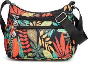 Nylon Floral Multi-Pocket Crossbody Purse Bags for Women Travel Shoulder Bag