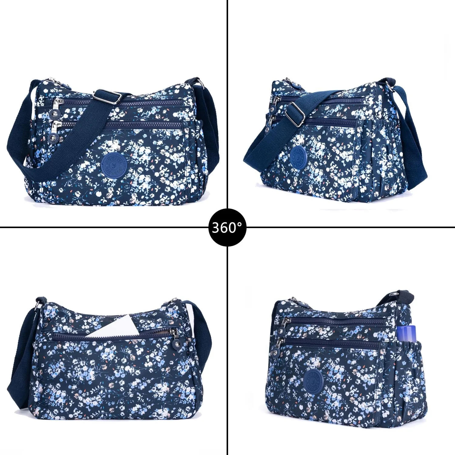 Nylon Floral Multi-Pocket Crossbody Purse Bags for Women Travel Shoulder Bag