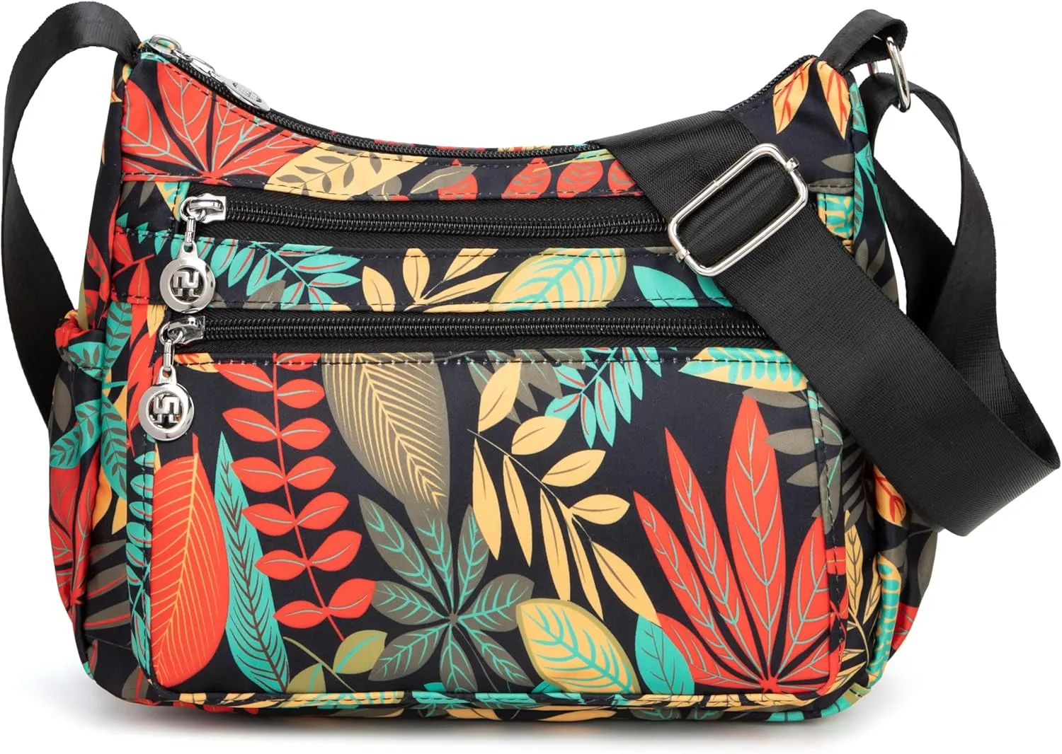 Nylon Floral Multi-Pocket Crossbody Purse Bags for Women Travel Shoulder Bag