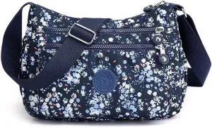 Nylon Floral Multi-Pocket Crossbody Purse Bags for Women Travel Shoulder Bag