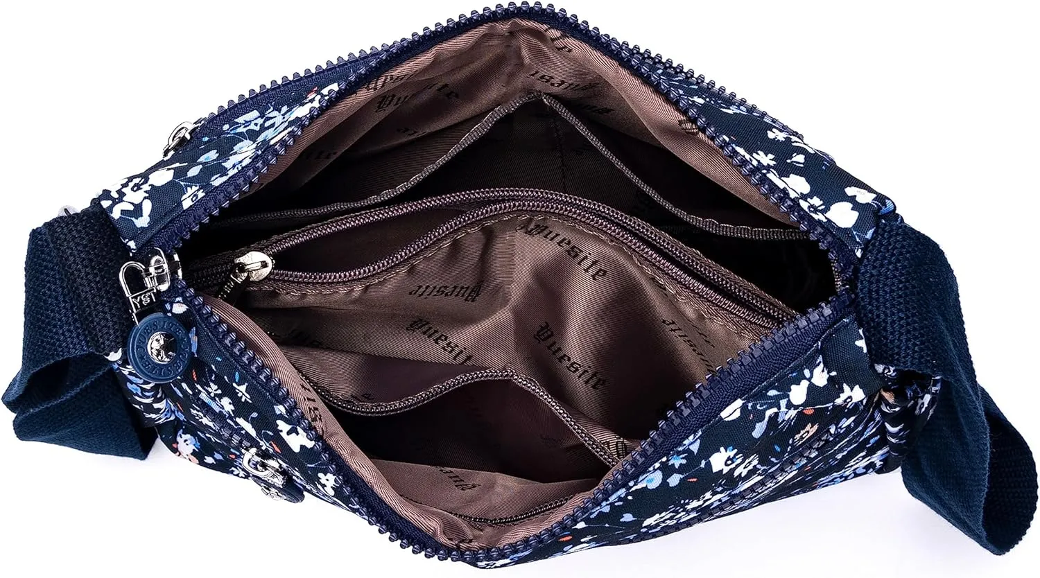 Nylon Floral Multi-Pocket Crossbody Purse Bags for Women Travel Shoulder Bag