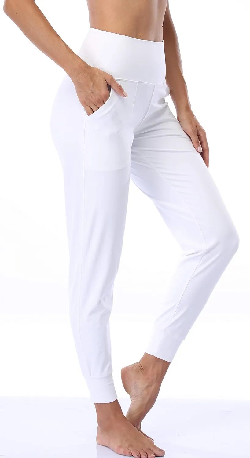 Oalka Women's Joggers High Waist Yoga Pockets Sweatpants Sport Workout Pants