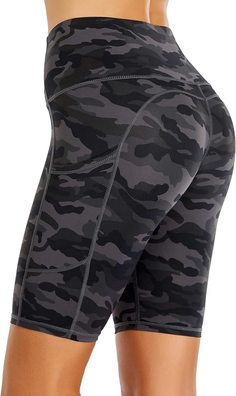 Oalka Women's Short Yoga Side Pockets High Waist Workout Running Shorts