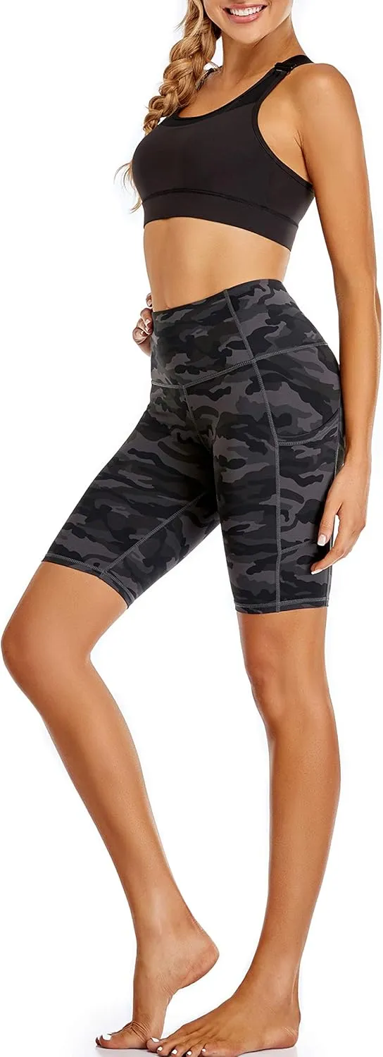 Oalka Women's Short Yoga Side Pockets High Waist Workout Running Shorts