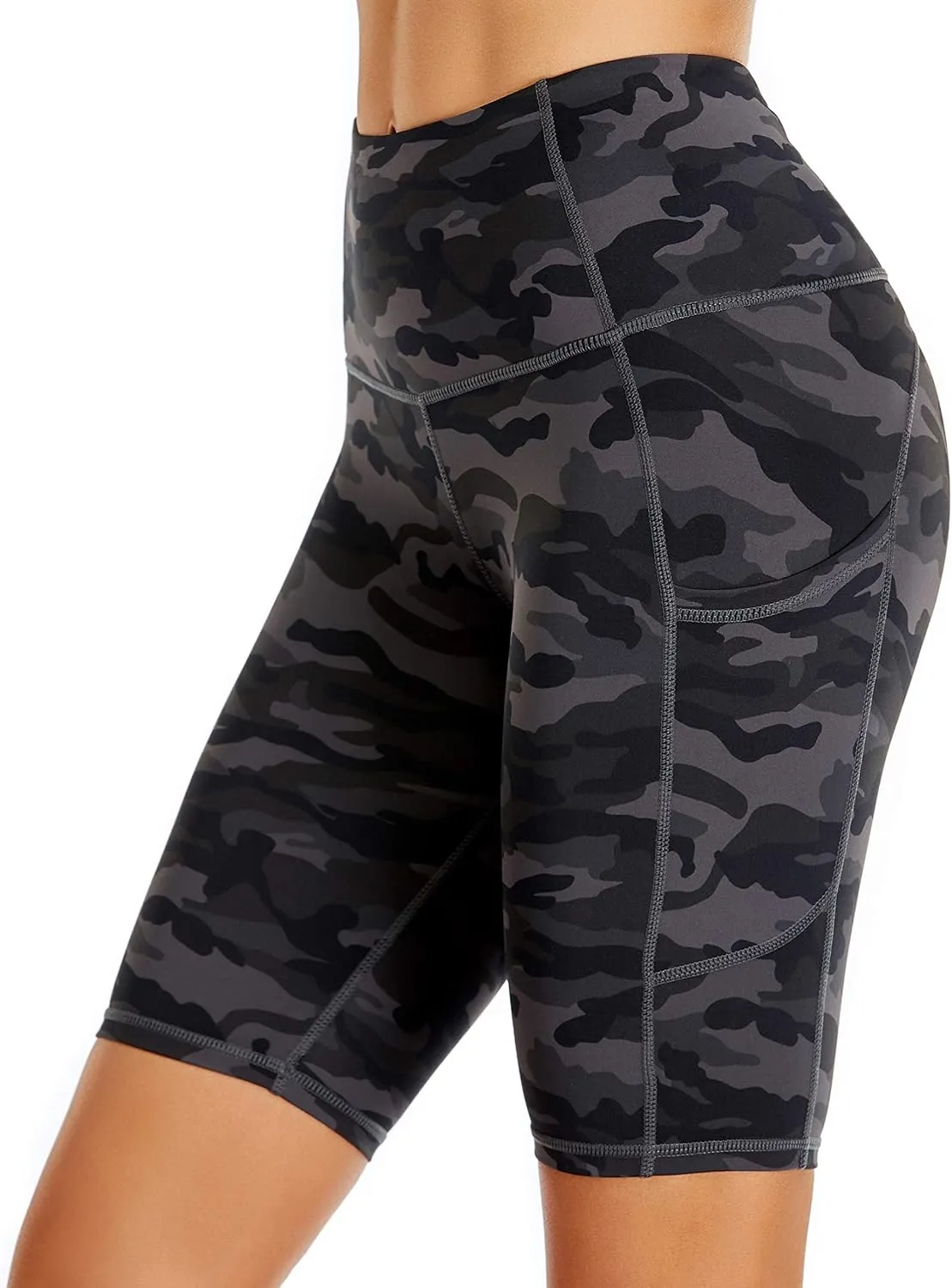 Oalka Women's Short Yoga Side Pockets High Waist Workout Running Shorts