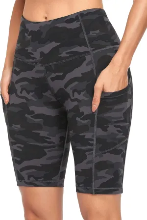Oalka Women's Short Yoga Side Pockets High Waist Workout Running Shorts