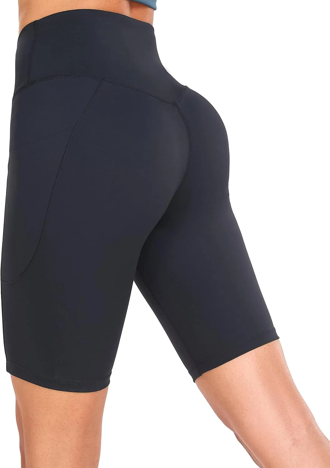 Oalka Women's Short Yoga Side Pockets High Waist Workout Running Shorts