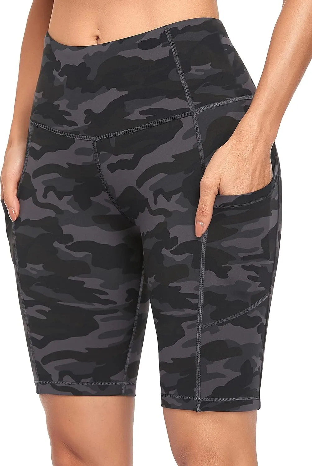 Oalka Women's Short Yoga Side Pockets High Waist Workout Running Shorts