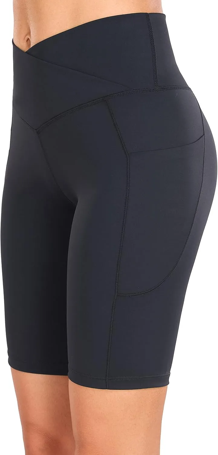 Oalka Women's Short Yoga Side Pockets High Waist Workout Running Shorts