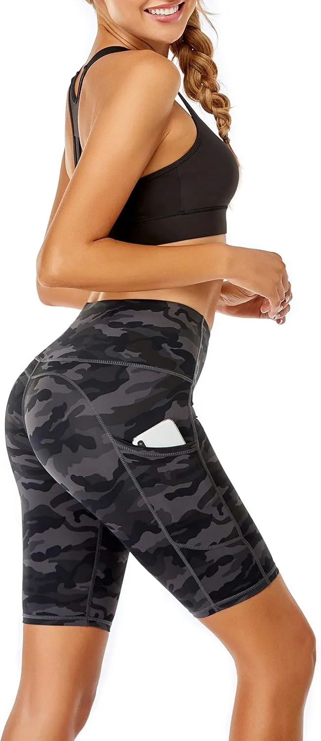 Oalka Women's Short Yoga Side Pockets High Waist Workout Running Shorts