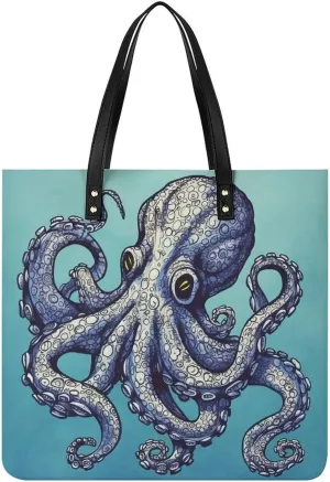 Octopus Design Tote Bag Durable Water-Resistant Handbags Lightweight Tote for Travel Work Book