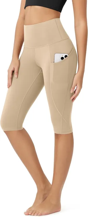 ODODOS Women's High Waisted Yoga Capris with Pockets, Tummy Control Non See Through Workout Athletic Running Capri Leggings
