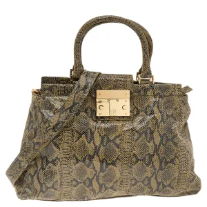 Olive Green/Black Python Embossed Leather Satchel