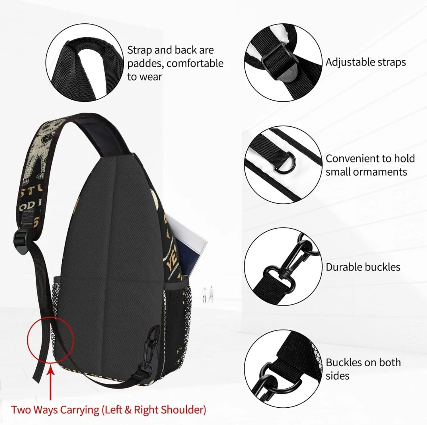 Ouija Board Voodoo Doll Occultism Sling Backpack Crossbody Sling Bag for Women Men Shoulder Bag Travel Hiking Daypack