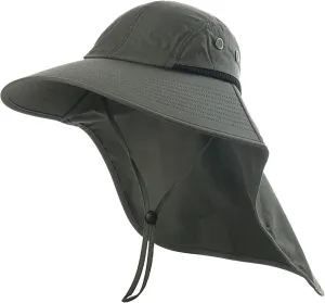 Outdoor Sun Hat for Men Women with Neck Flap, UPF 50  UV Protective Hiking Fishing Hats, Wide Brim Adjustable Sun Hat