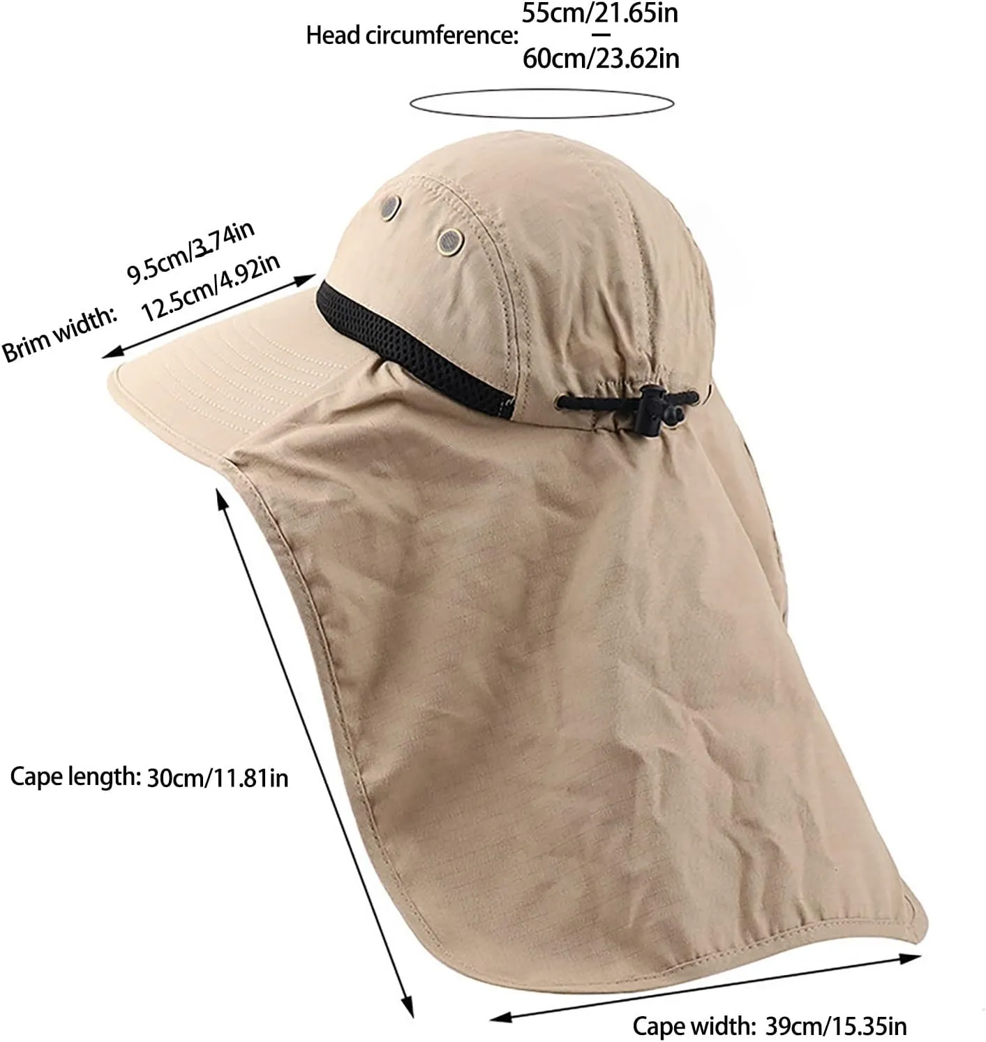 Outdoor Sun Hat for Men Women with Neck Flap, UPF 50  UV Protective Hiking Fishing Hats, Wide Brim Adjustable Sun Hat