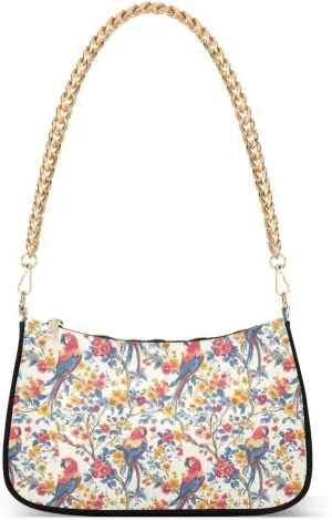 Painting Floral Parrot Blossom Tote Bag Shoulder Bag Hobo Handbag for Women Ladies Mini Clutch Purse with Zipper Closure