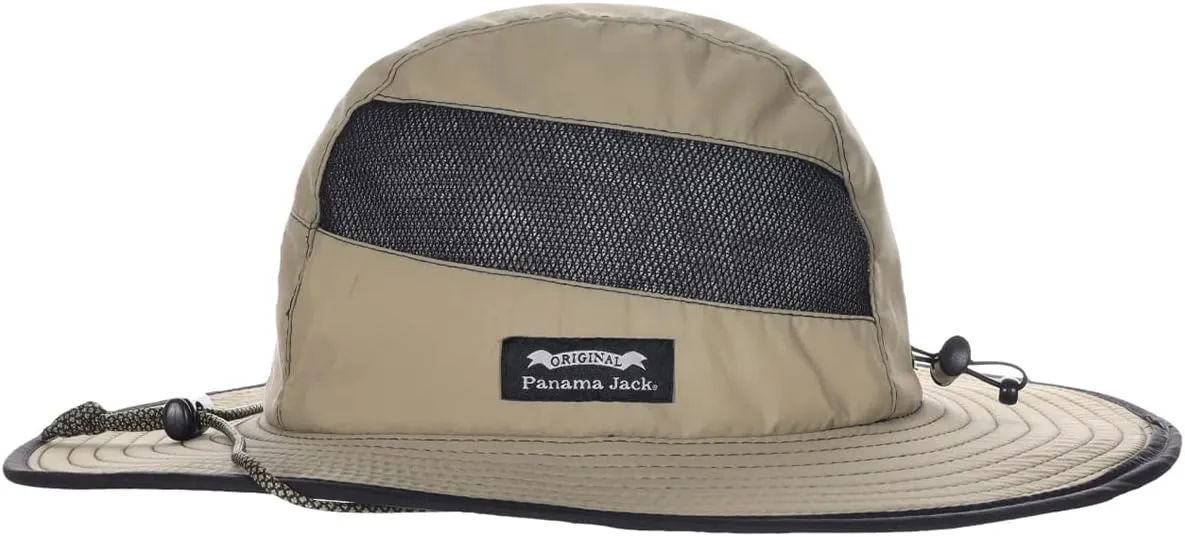 Panama Jack Men's Sun Hat - Nylon Boonie Bucket, Packable, 3 1/4" Big Brim, UPF 50  UVA/UVB Sun Protection