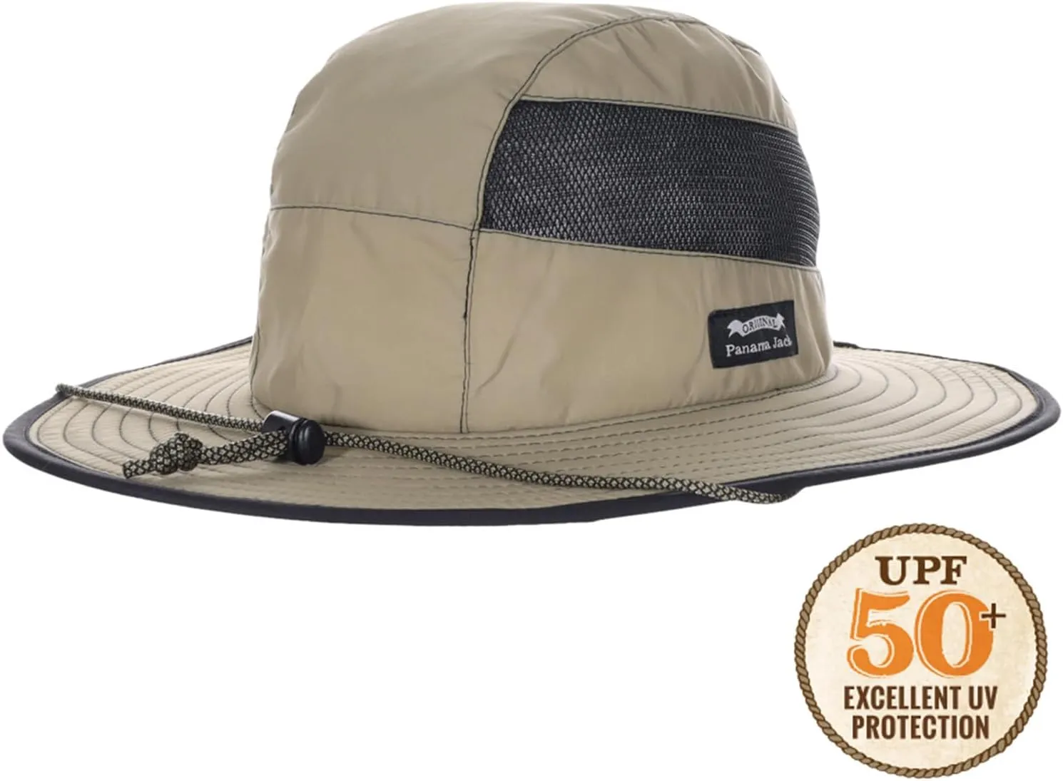 Panama Jack Men's Sun Hat - Nylon Boonie Bucket, Packable, 3 1/4" Big Brim, UPF 50  UVA/UVB Sun Protection
