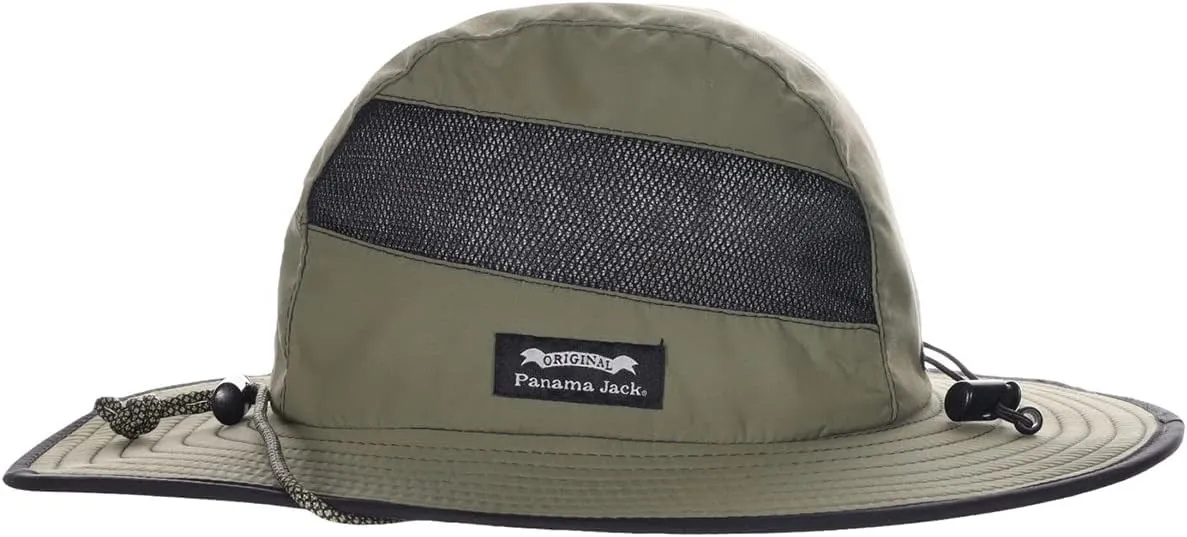 Panama Jack Men's Sun Hat - Nylon Boonie Bucket, Packable, 3 1/4" Big Brim, UPF 50  UVA/UVB Sun Protection