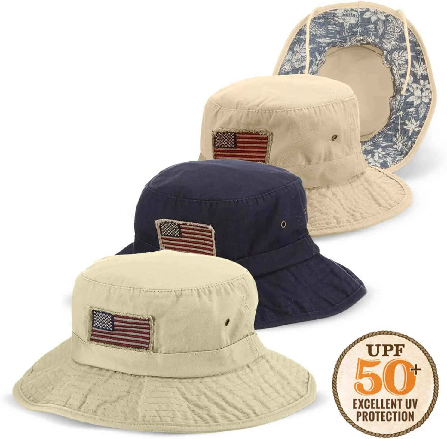 Panama Jack USA Bucket Hat - Lightweight, Packable, UPF (SPF) 50  Sun Protection, 2 3/4" Big Brim