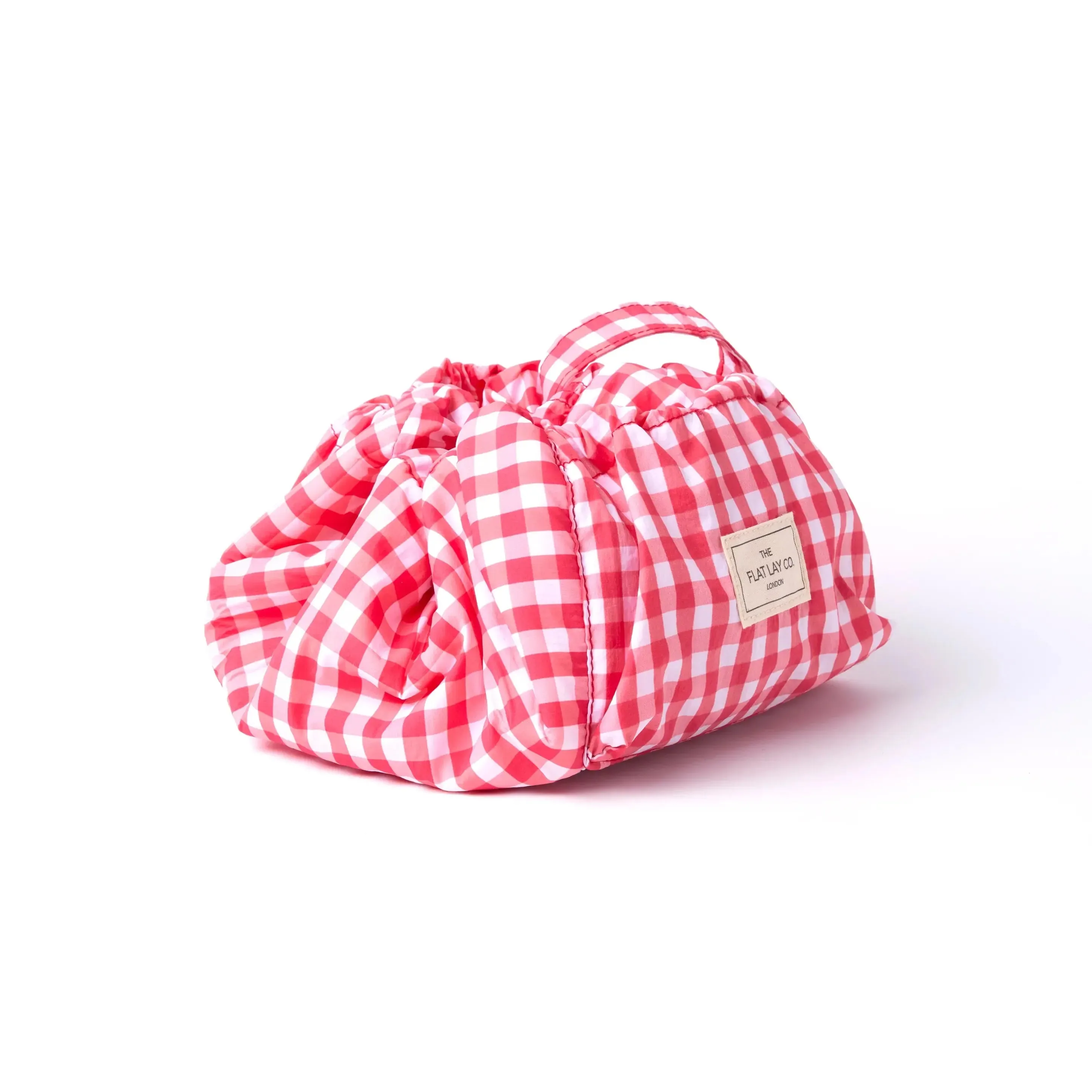 Parachute Drawstring Flat Lay Makeup Bag | Red Gingham