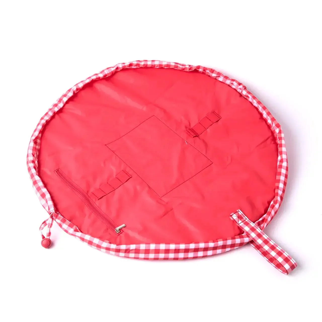Parachute Drawstring Flat Lay Makeup Bag | Red Gingham