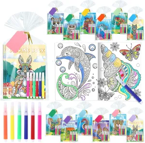 Pasimy 24 Pack Animals Mandala Coloring Book Party Favors Bulk with Pen DIY Mandala Ocean Jungle Animal Color Book Mini Activity Page for Birthday Gift Goody Bag Stuffer Prize Crafts Decorations