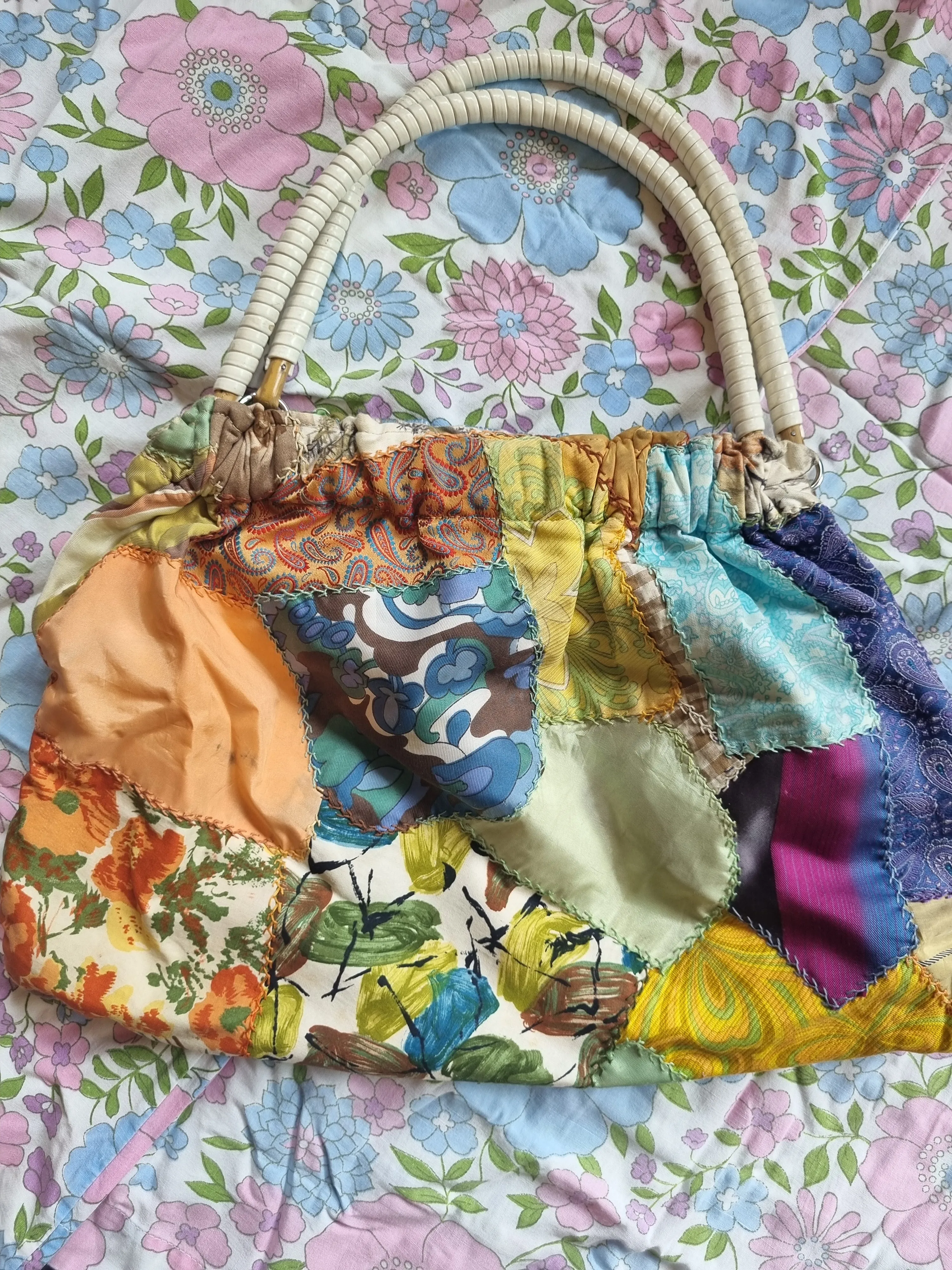 Patchwork Bag With Cane Handles