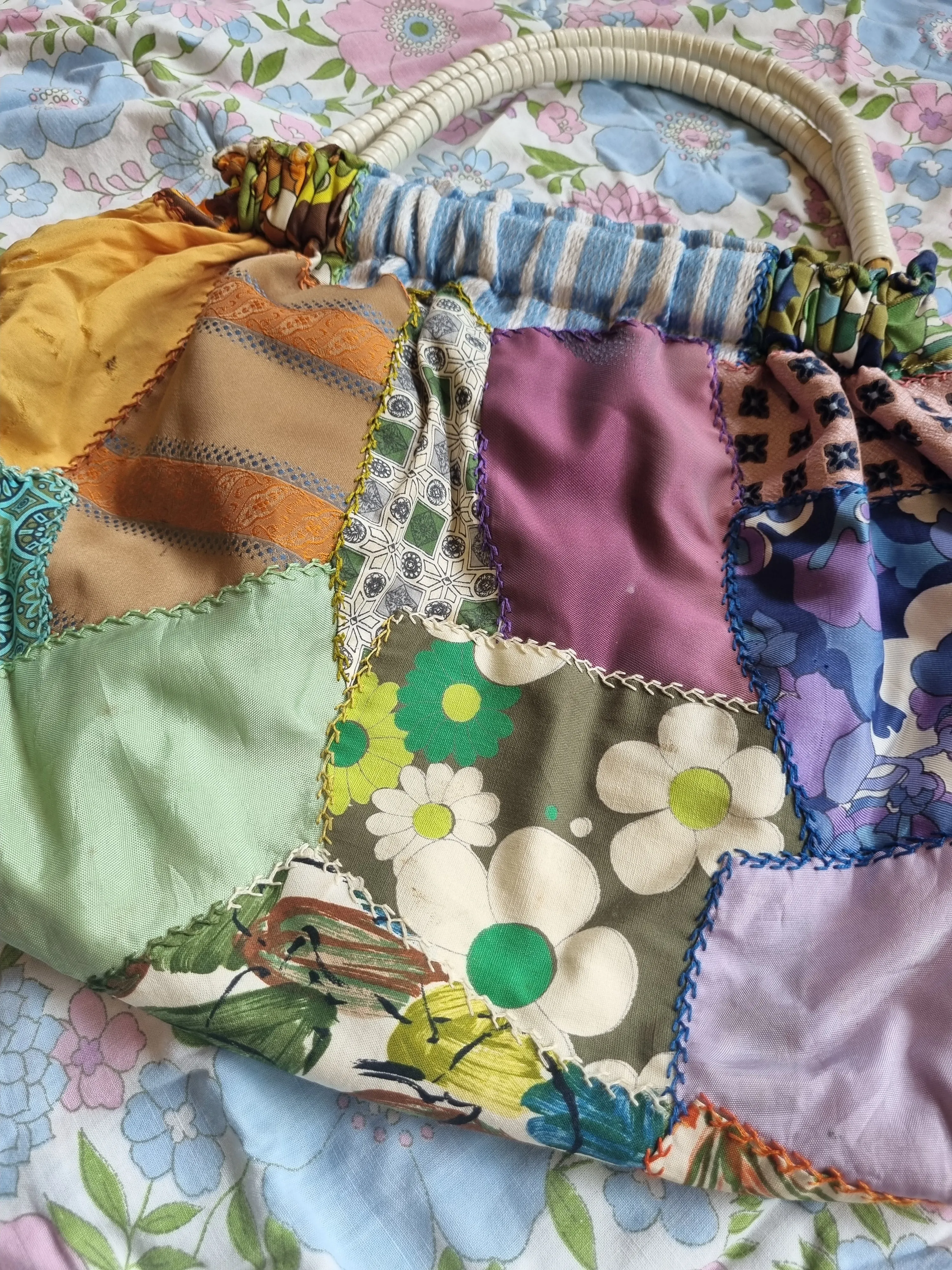Patchwork Bag With Cane Handles