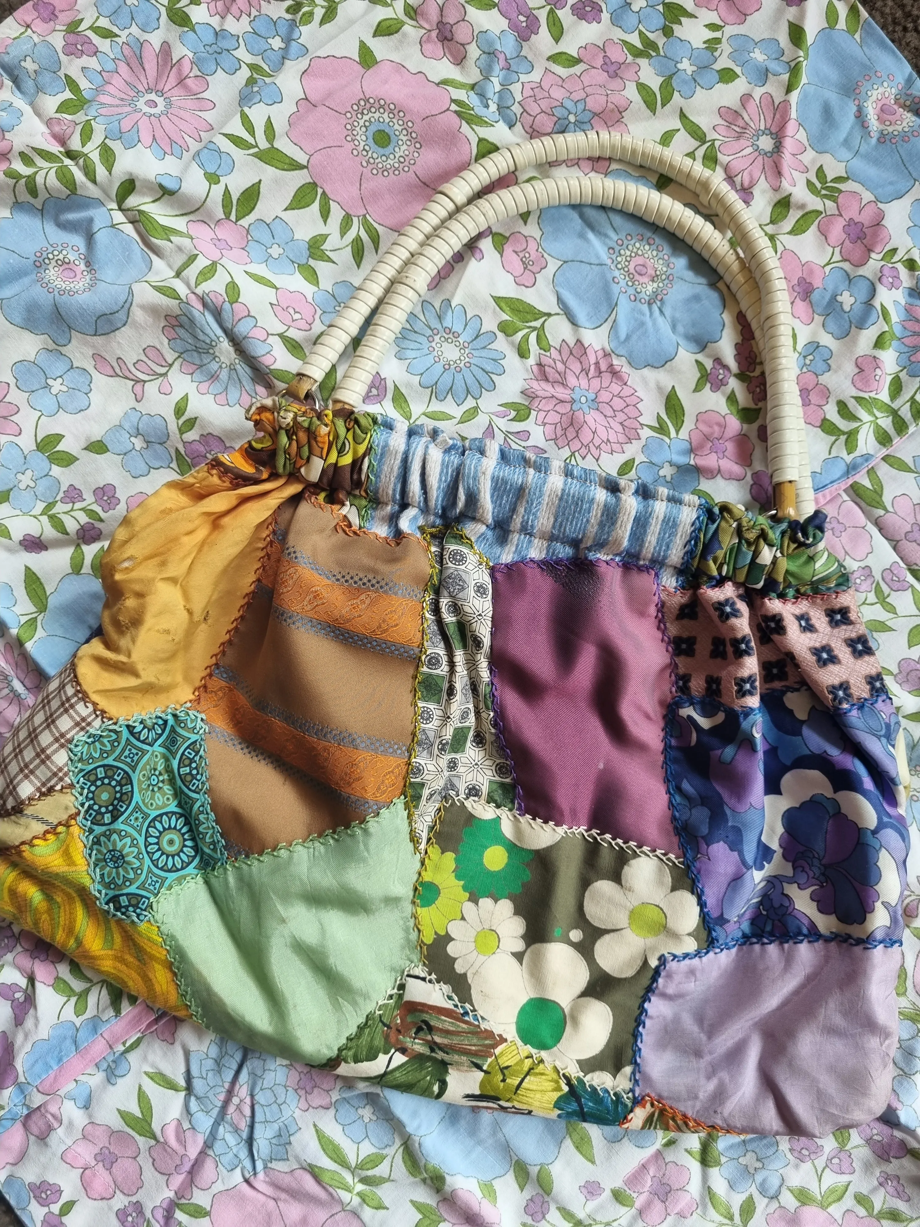 Patchwork Bag With Cane Handles